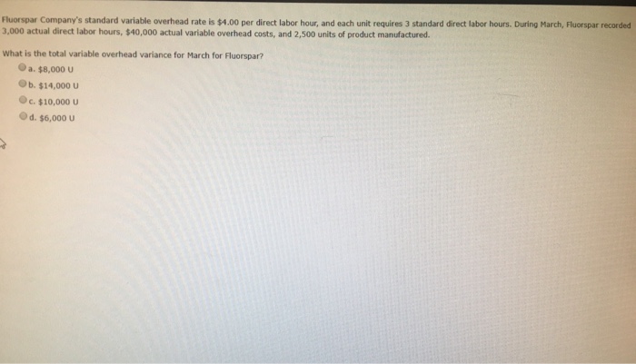  Fluorspar Company's standard variable overhead rate is $4.00 per direct labor