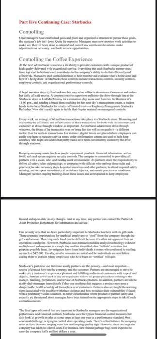  write answer in two three pages Part Five Continuing Case: Starbucks