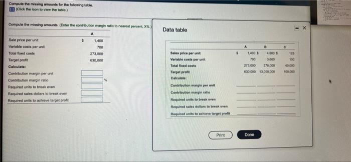 solve for A, B, C Compute the missing mounts for the following