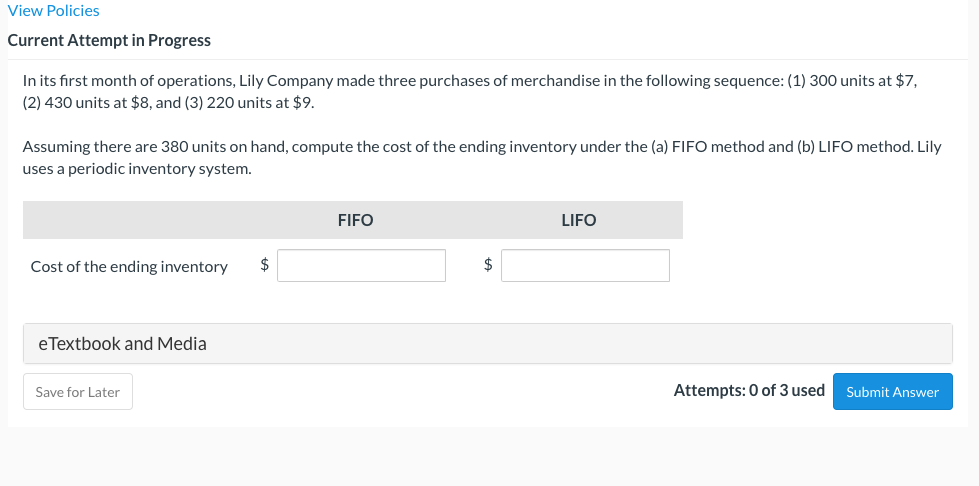View Policies Current Attempt in Progress In its first month of