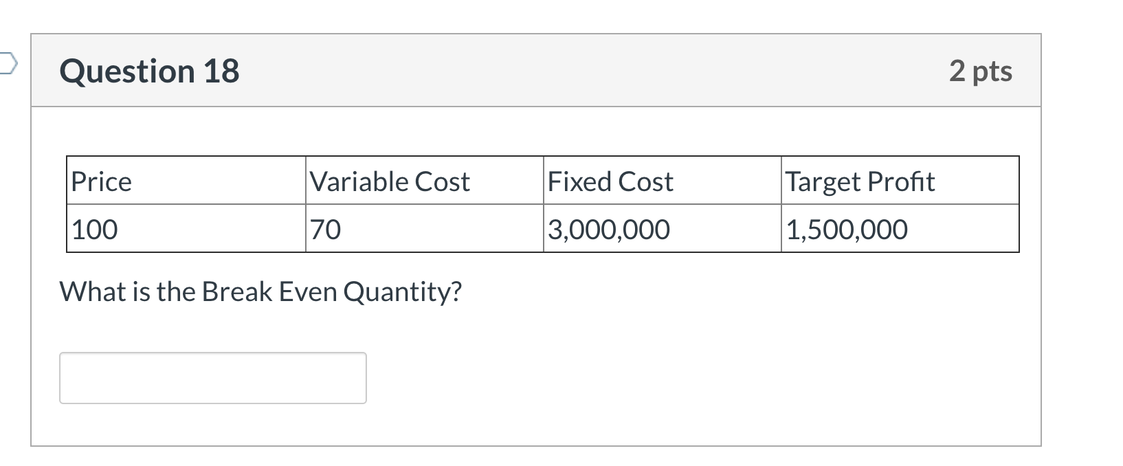 2 pts Price Variable Cost Fixed Cost Target Profit 80 65 450,000