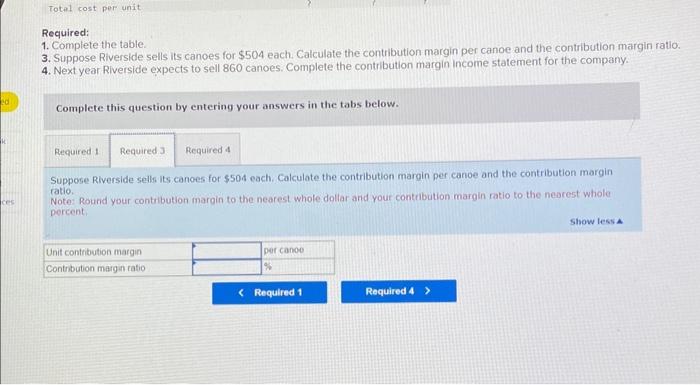contribution margin ratio 4. Next year Riverside expects to sell 860 canoes.