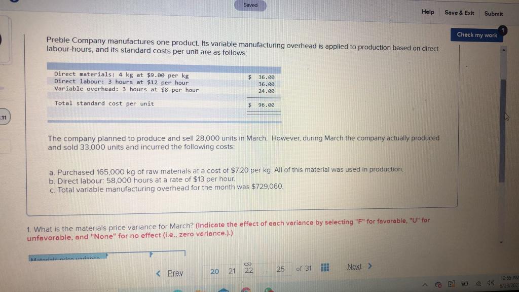  Saved Help Save & Exit Submit Check my work Preble Company