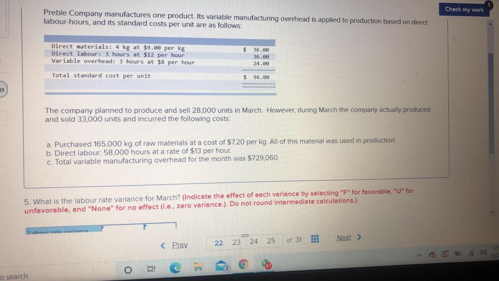 on direct labour-hours, and its standard costs per unit are as follows: