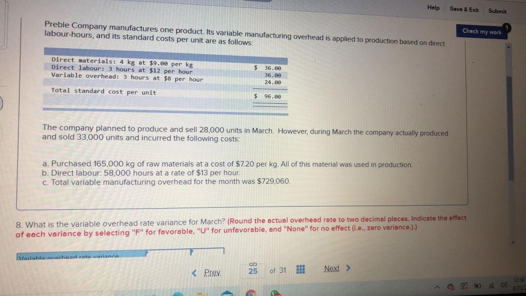 $36.00 36.00 24.00 Total standard cost per unit $ 96.00 -11 The