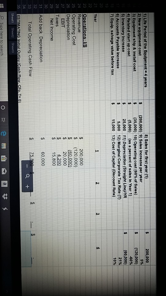 enter missing values for years 2 through 4 1) Life Period of