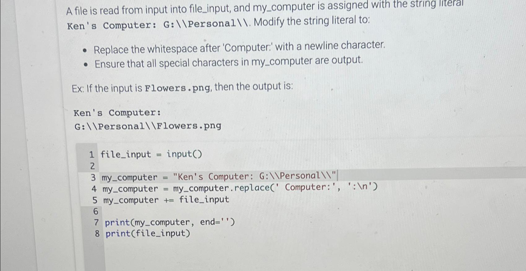  A file is read from input into file_input, and my_computer is