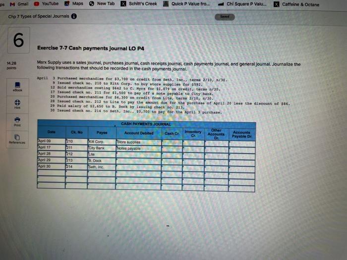 4 Exercise 7-3 Cash receipts journal LO P2 All Co. uses a