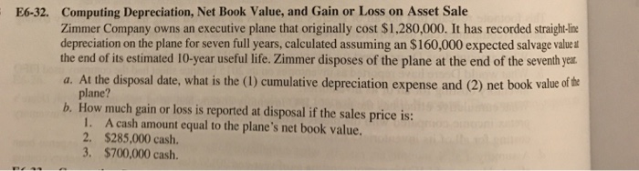  Complete E6-32 Computing Depreciation, Net Book Value, and Gain or Loss