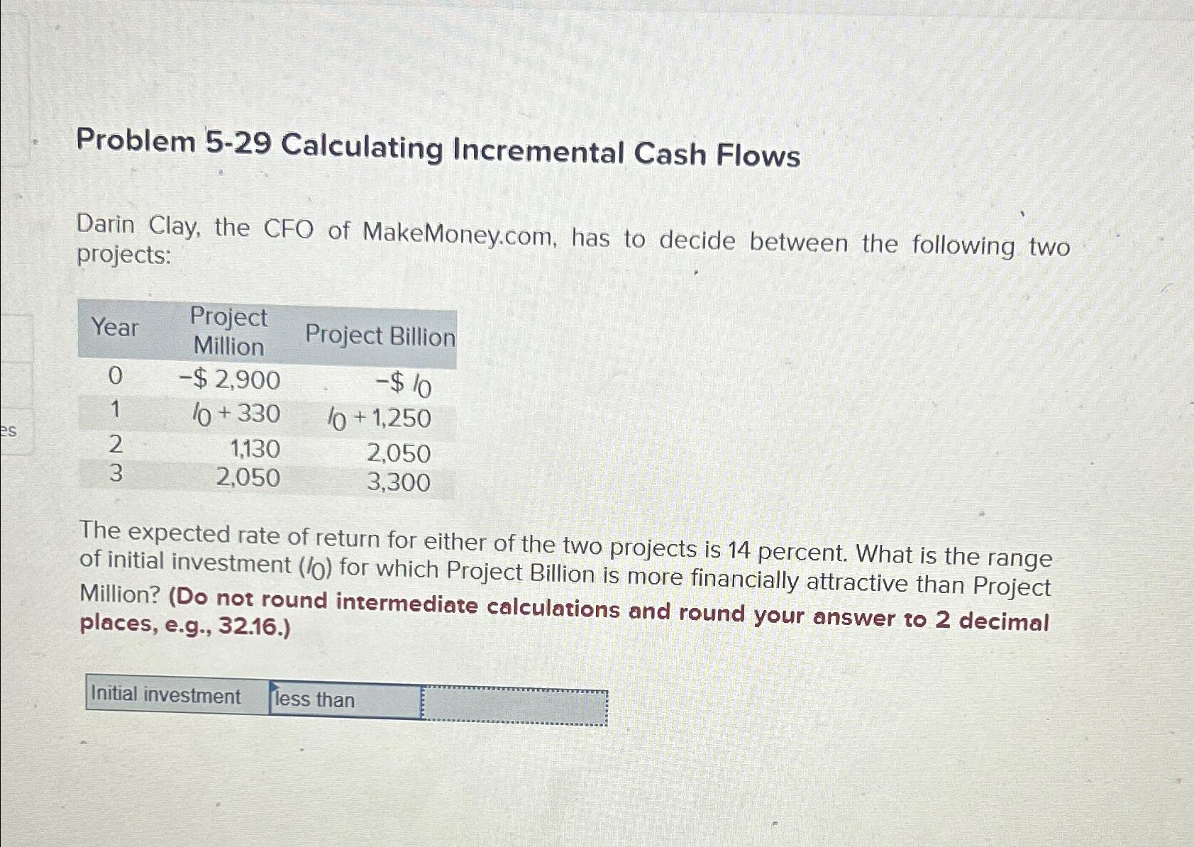  Problem 5-29 Calculating Incremental Cash Flows Darin Clay, the CFO of