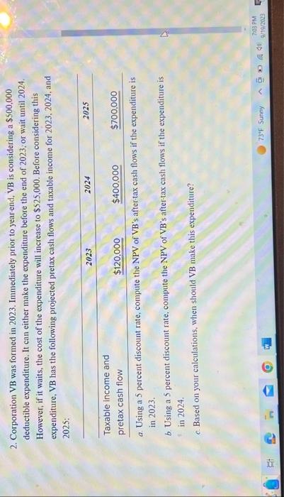 please help me answer the problem 2. Corporation VB was formed in