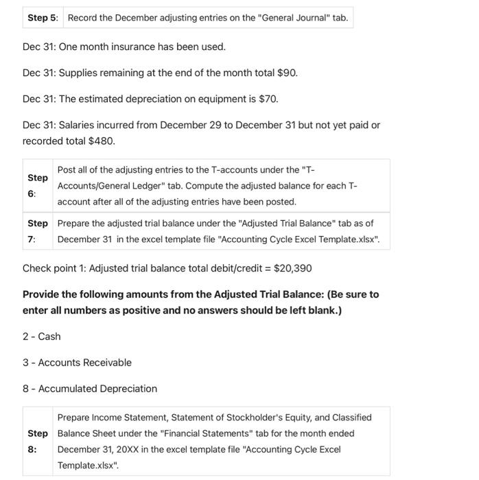 entries to record the December transactions in the General Journal Tab in
