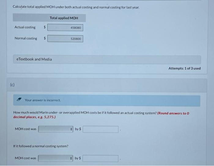 of Marin, is analyzing the company's MOH costs from last year. Marin