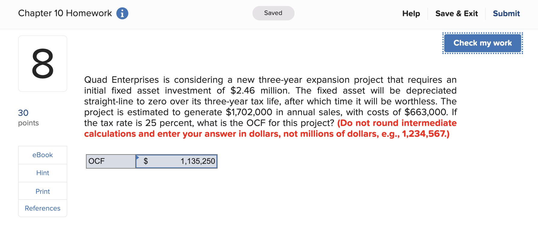  Chapter 10 Homework A Saved Help Save & Exit Submit Check
