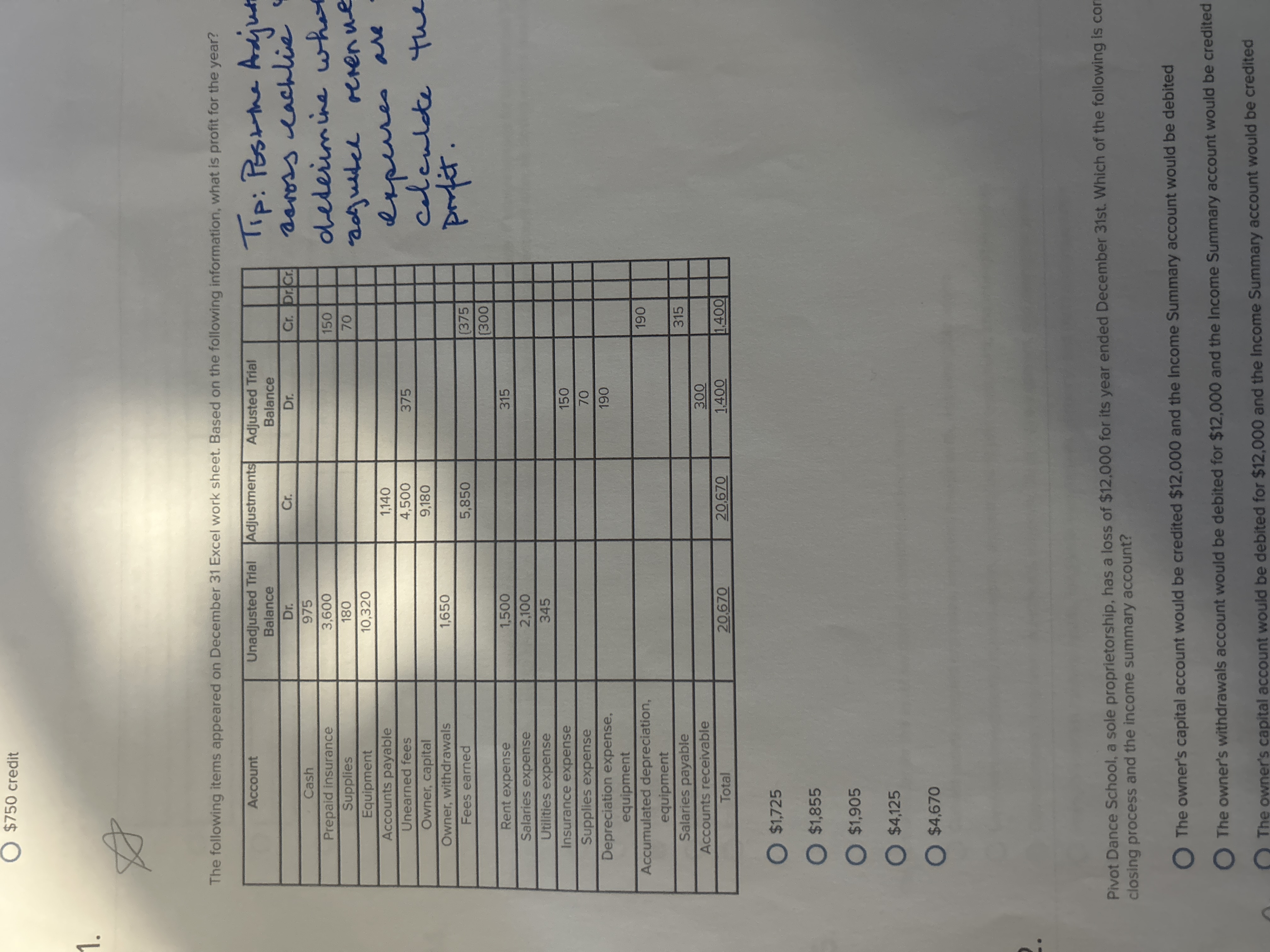 The following items appeared on December 31 Excel work sheet. Based