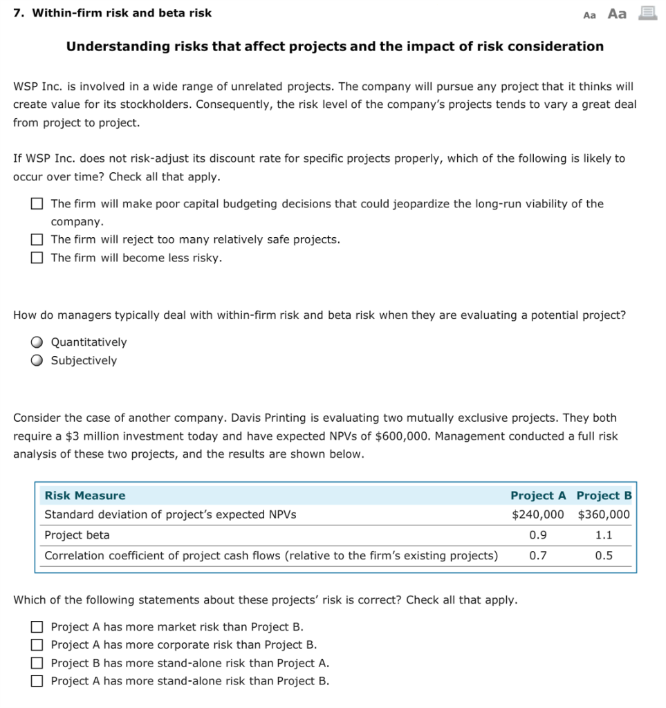 7. Within-firm risk and beta risk Aa Aa Understanding risks that