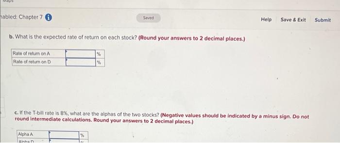 on two stocks and the market index in two scenarios: Required: a.