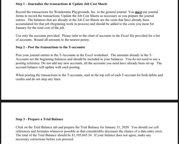  Step 1 - Journalize the transactions & Update Job Cost Sheets