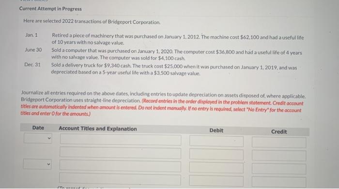  Current Attempt in Progress Here are selected 2022 transactions of Bridgeport