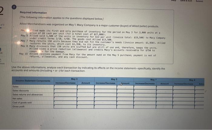 please do it all till may 18. Required information The following information