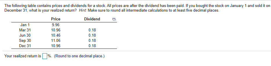 please help me answer the realized return, I will give thumbs up
