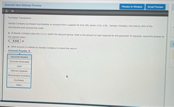  Selected item Attempt Preview Preview In Window Small Preview Purchases Transactions