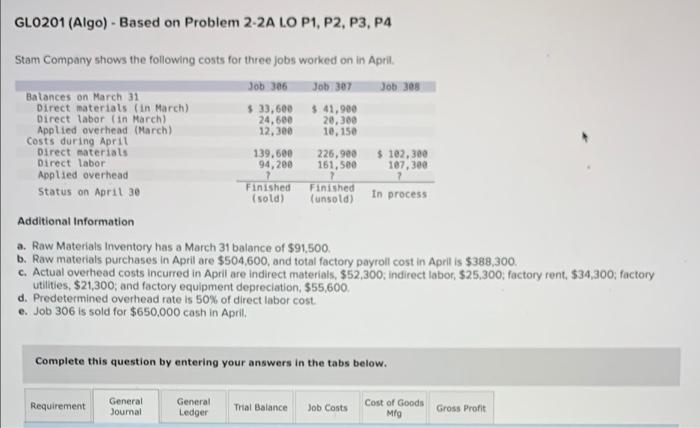  please help GLO201 (Algo) - Based on Problem 2-2A LO P1,