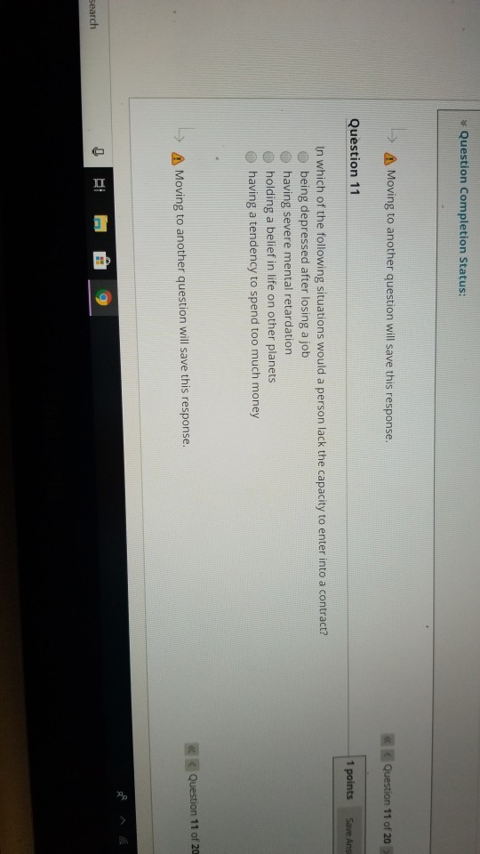 save this response Question 10 of 20 Question 10 1 points Save