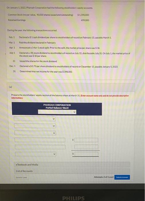 Unit 8 Assignment Q10a b&c d On January 1, 2022.Pharoah Corporation had