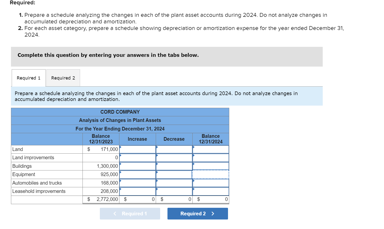  At December 31,2023, Cord Company's plant asset and accumulated depreciation and
