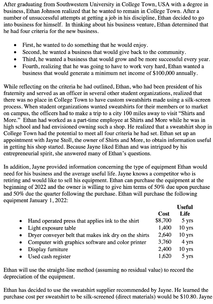 use excel to create, steps please After graduating from Southwestern University in