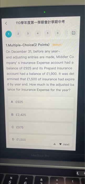  110 2 3 4 5 6 1. Multiple-Choice(2 Points) Medium On