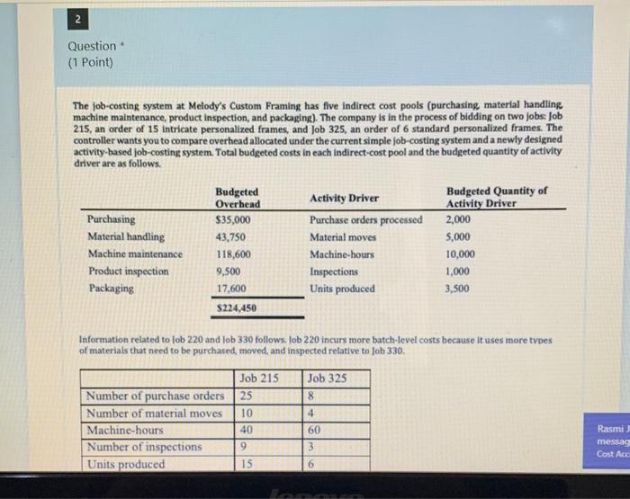  please fast only thr correct option 2 Question (1 Point) The