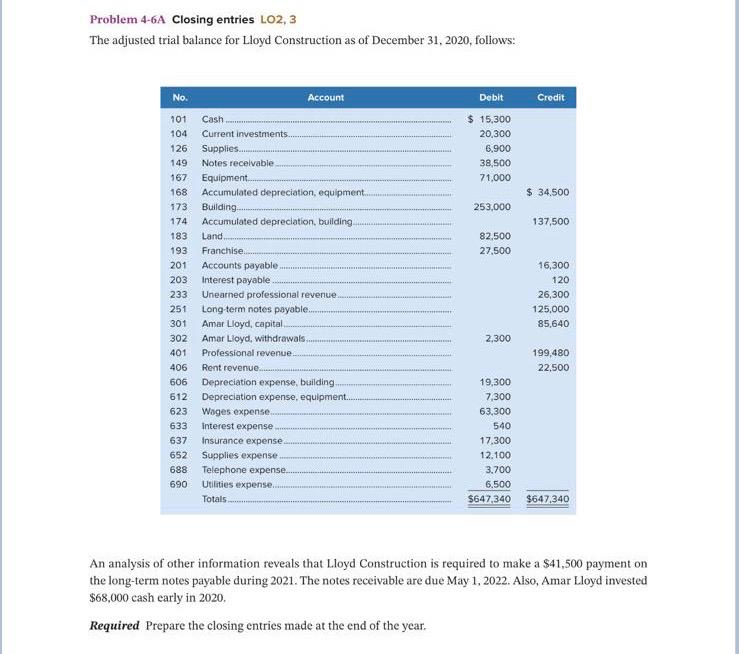 Complete Problem 4-6A on page 291 and Problem 4-7A on page 292