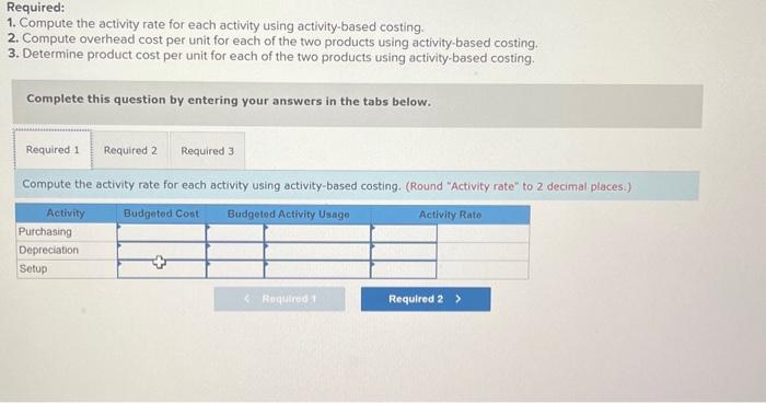 costing. 2. Compute overhead cost per unit for each of the two