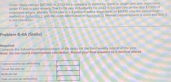 Please help with the following payroll question ; year 2022- kentucky -
