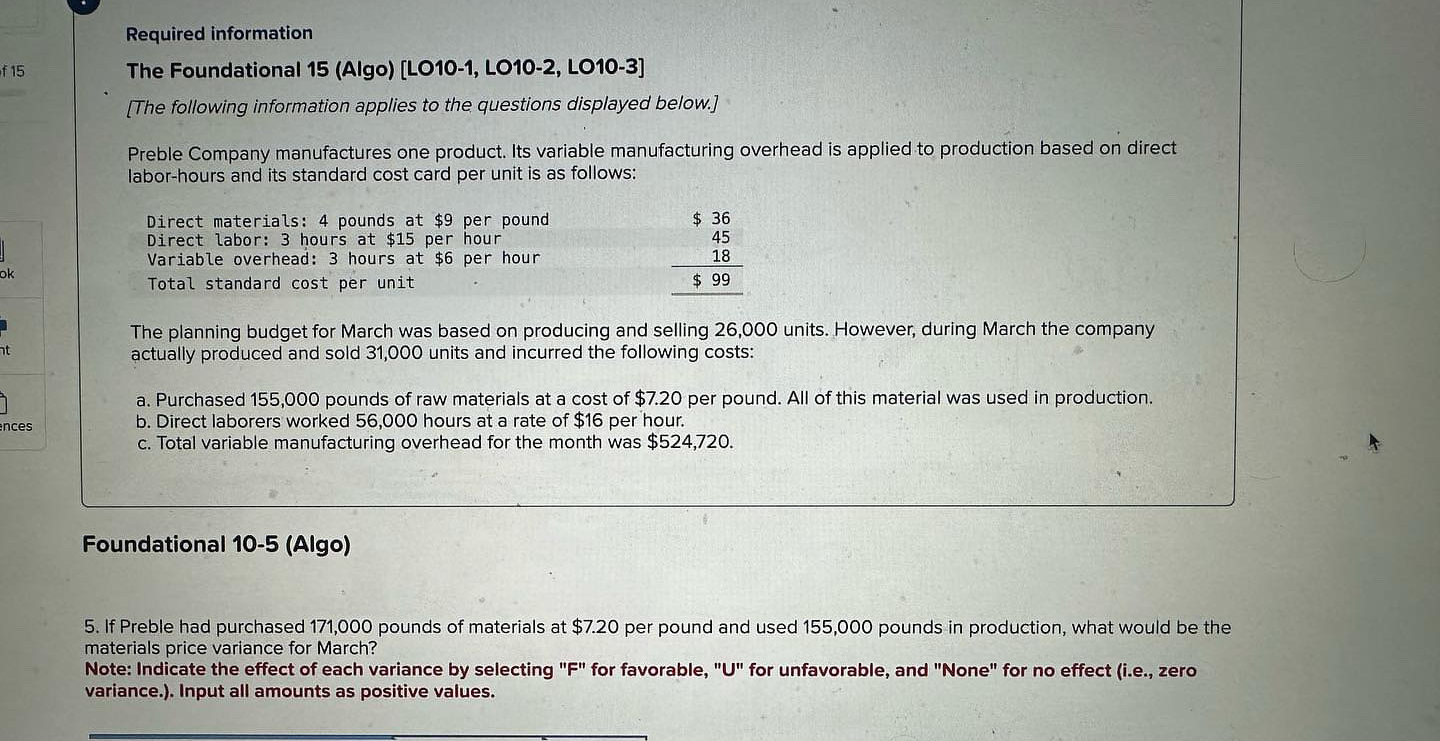  Required information The Foundational 15(Algo)[LO10-1, L010-2, LO10-3] [The following information applies