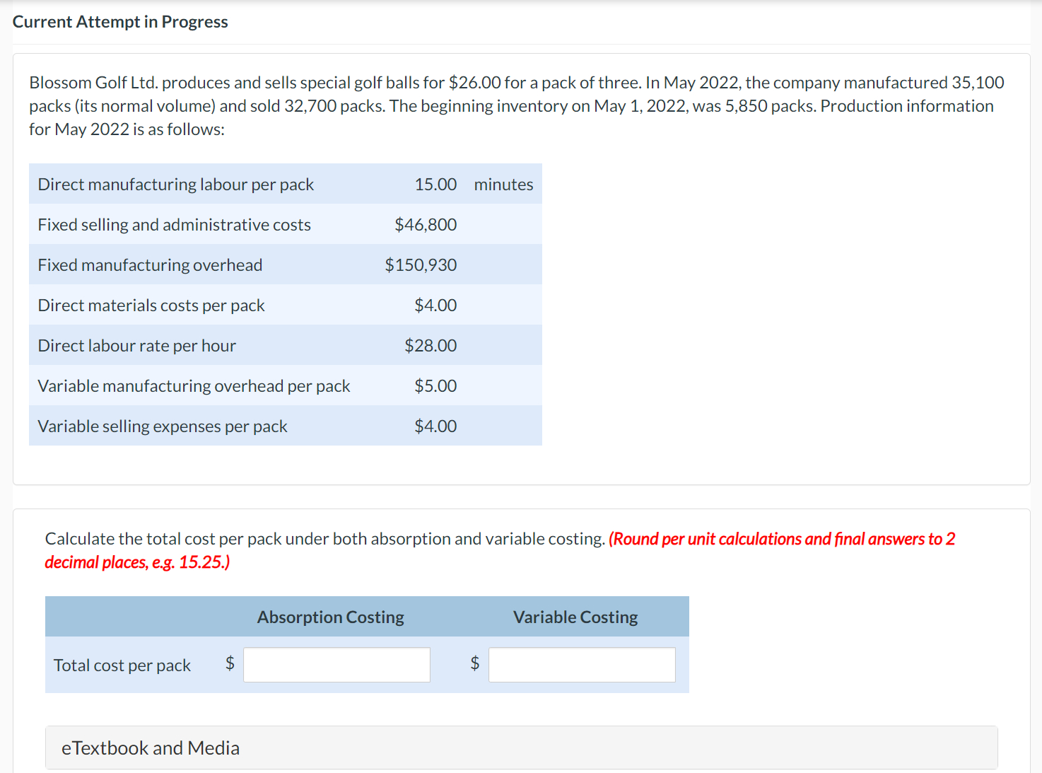  Current Attempt in Progress Blossom Golf Ltd. produces and sells special