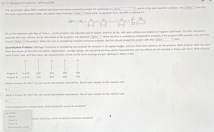 the NPV, the more value the proiect ados; and added walie mesnes