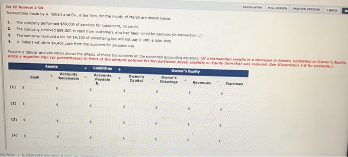  CALCULATOR PULL SCREEN PRINTER VERSION BACK Do Itl Review 1-04 Transactions