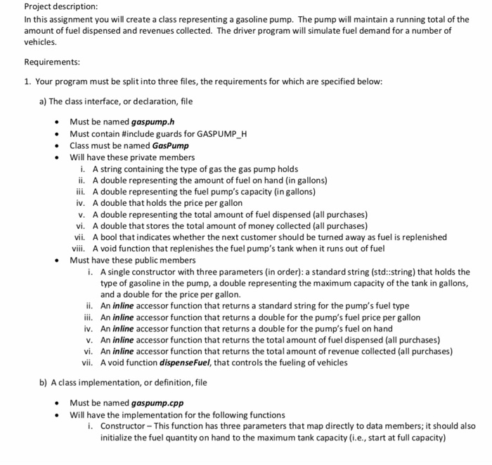  C++ Project description: In this assignment you will create a class