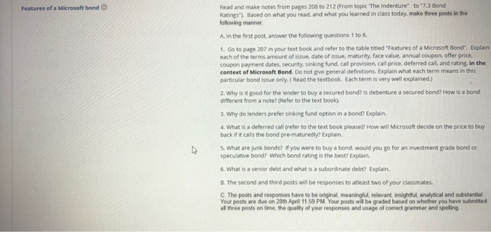  Features of a Microsoft bond Read and make notes from pages