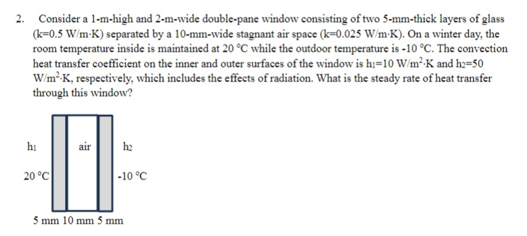 2. Consider a I -m-high and 2-m-wide double-pane window consisting of two