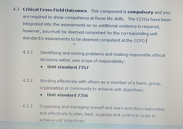  4.3 Critical Cross Field Outcomes. This component is compulsory and you