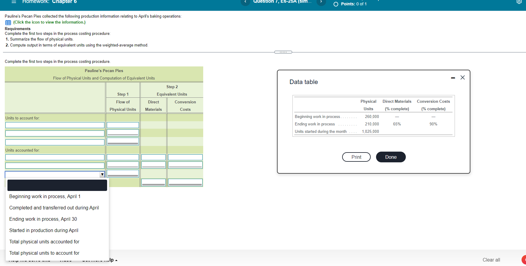 Homework: Chapter 6 Question, EB-25A (sim... O Points: 0 of 1