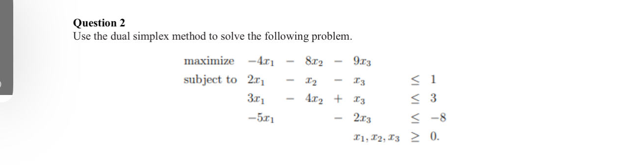 Please write down the solution by hand. Question 2 Use the dual