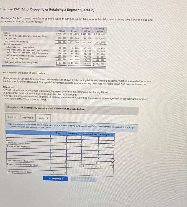 Cycle Company manufactures three types of bicycles-a dirt bike, a mountain bike,
