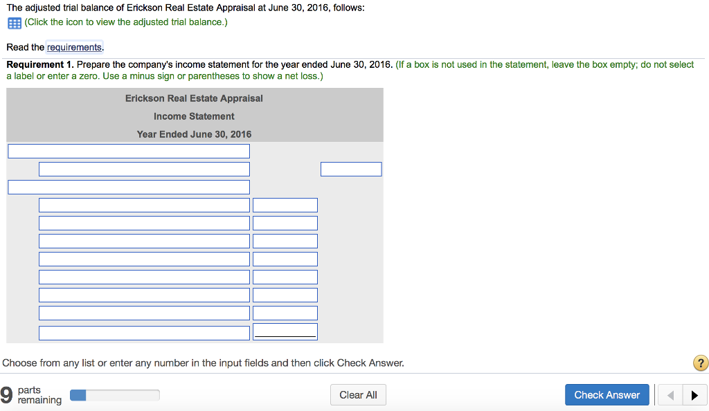 This is a homework question with 9 parts... Please answer the whole