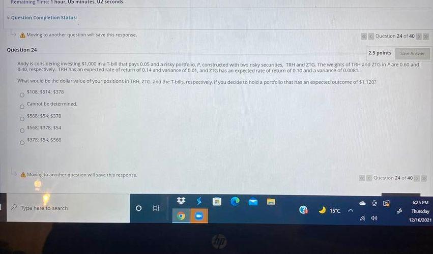  Remaining Time: 1 hour, U5 minutes, U2 seconds. Question Completion Status: