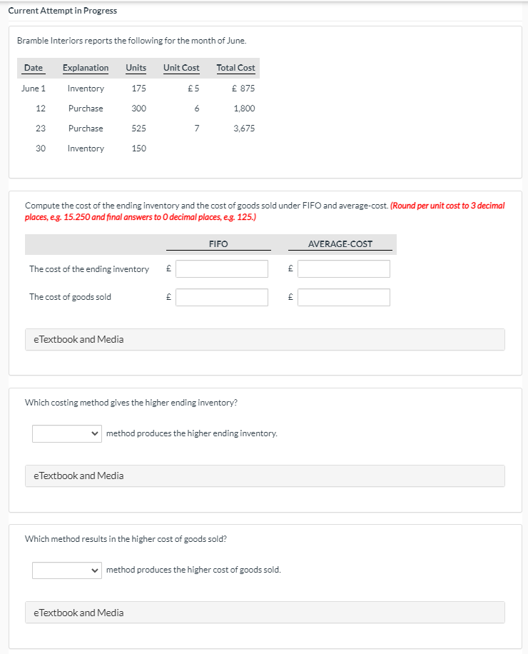  Current Attempt in Progress Bramble Interiors reports the following for the